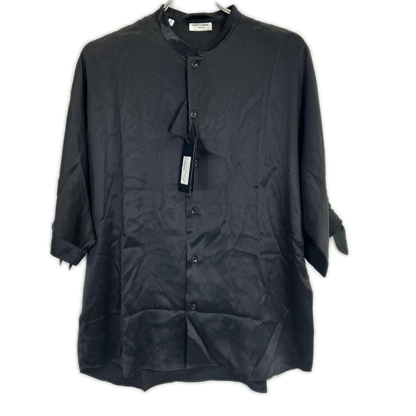 SAINT LAURENT PARIS サンローランパリ 22年 ブラック 723186 クレープサテンチュニック半袖シャツ トップス