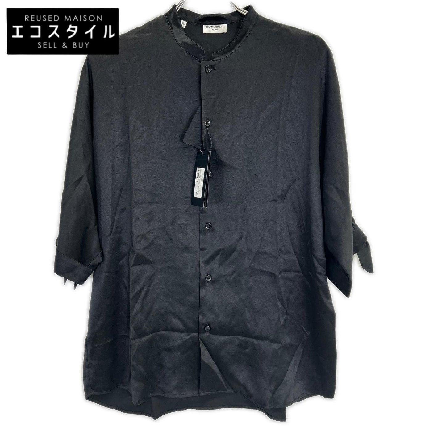 SAINT LAURENT PARIS サンローランパリ 22年 ブラック 723186 クレープサテンチュニック半袖シャツ トップス
