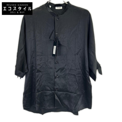 SAINT LAURENT PARIS サンローランパリ 22年 ブラック 723186 クレープサテンチュニック半袖シャツ トップス