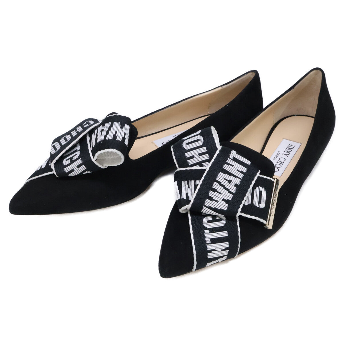 JIMMY CHOO ジミーチュウ 【新品同様】GLEAM FLAT スエード ロゴリボン フラットパンプス シューズ