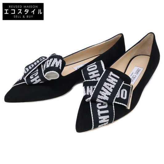 JIMMY CHOO ジミーチュウ 【新品同様】GLEAM FLAT スエード ロゴリボン フラットパンプス シューズ