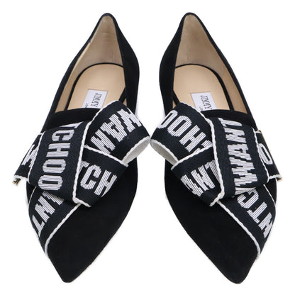 JIMMY CHOO ジミーチュウ 【新品同様】GLEAM FLAT スエード ロゴリボン フラットパンプス シューズ