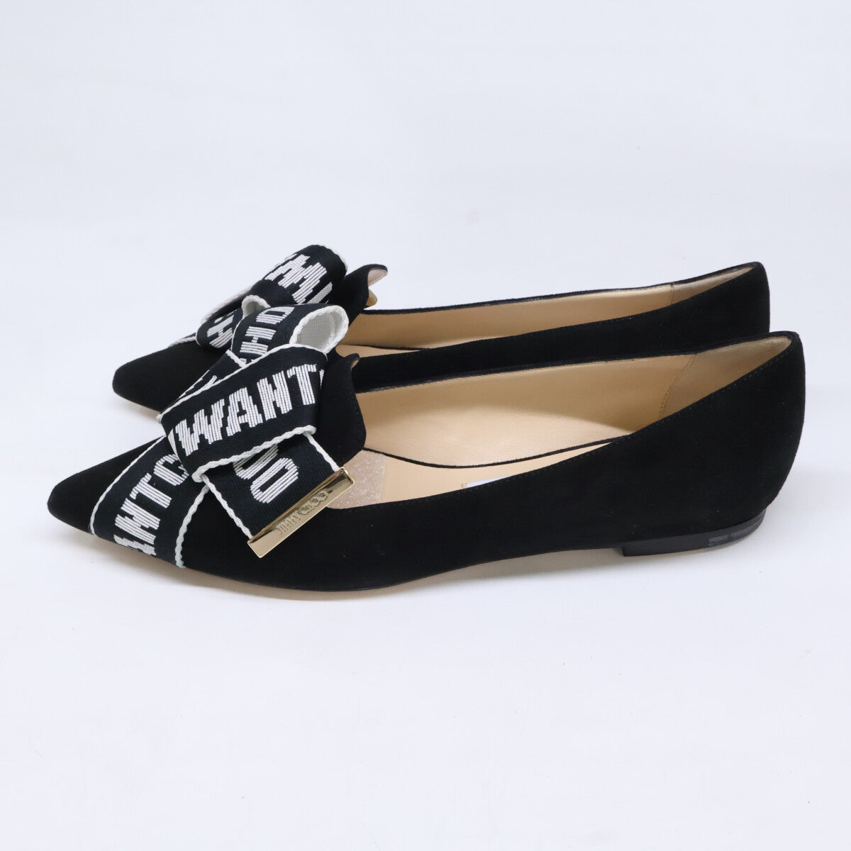 JIMMY CHOO ジミーチュウ 【新品同様】GLEAM FLAT スエード ロゴリボン フラットパンプス シューズ