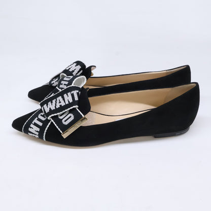 JIMMY CHOO ジミーチュウ 【新品同様】GLEAM FLAT スエード ロゴリボン フラットパンプス シューズ