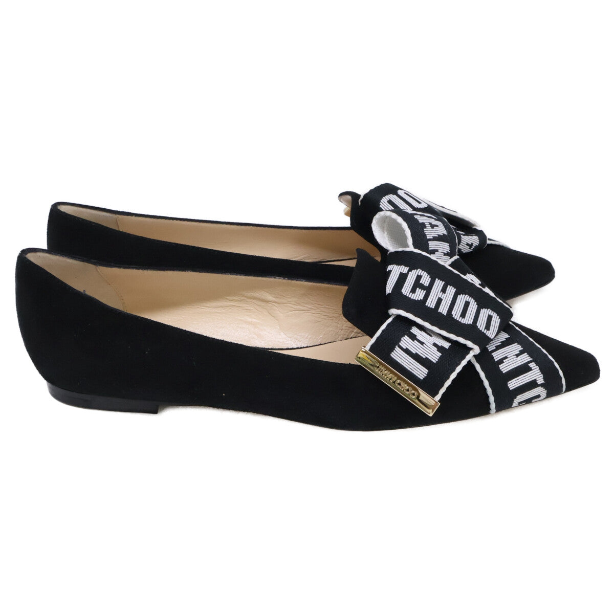 JIMMY CHOO ジミーチュウ 【新品同様】GLEAM FLAT スエード ロゴリボン フラットパンプス シューズ
