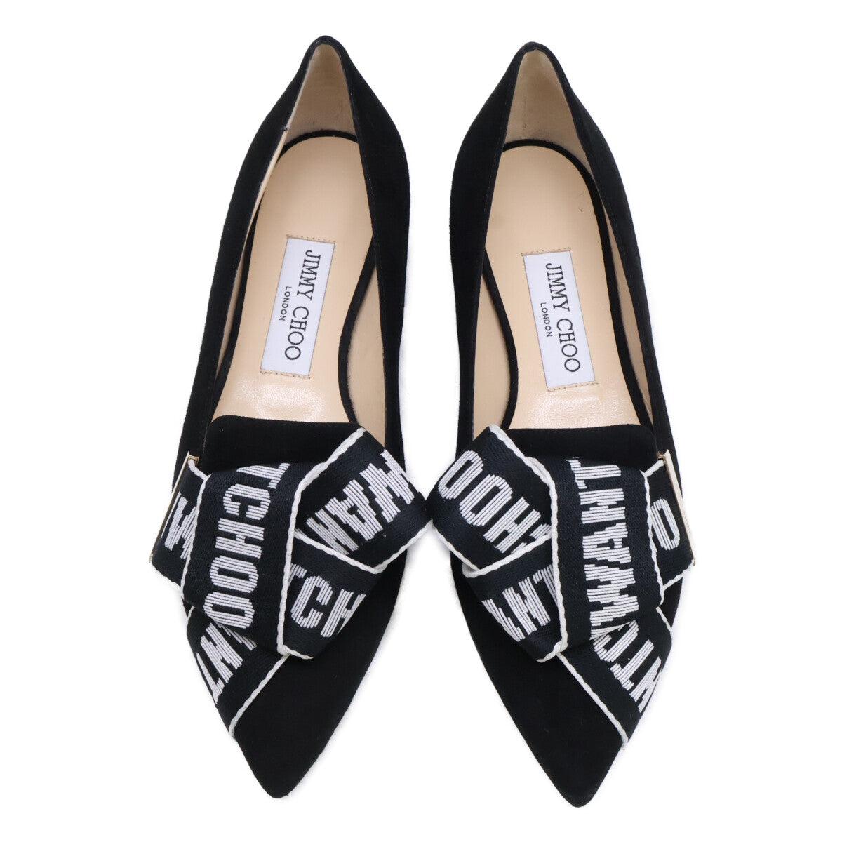 JIMMY CHOO ジミーチュウ 【新品同様】GLEAM FLAT スエード ロゴリボン フラットパンプス シューズ