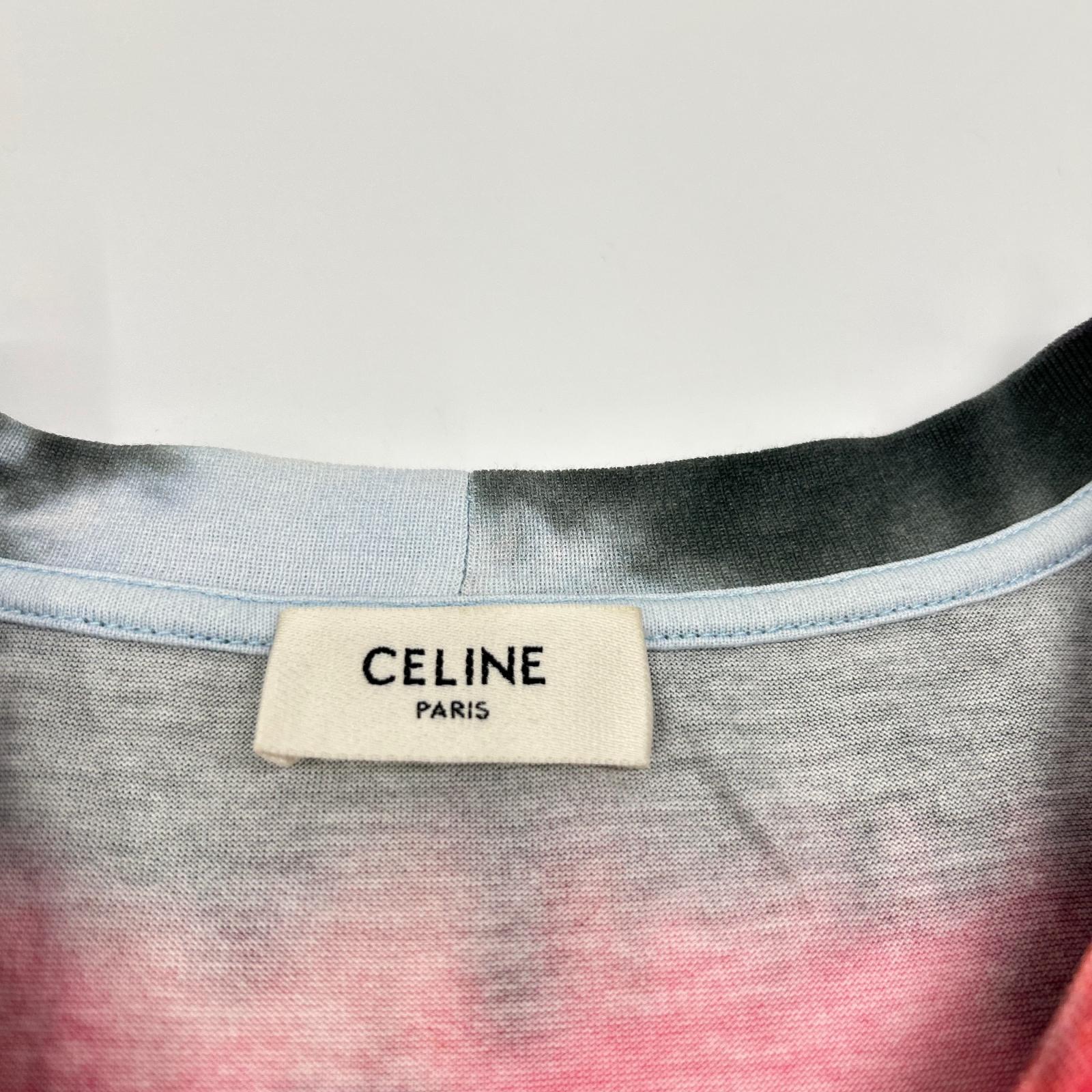 CELINE セリーヌ ブルー×レッド 2X65M87W タイダイ染め ルーズTシャツ トップス