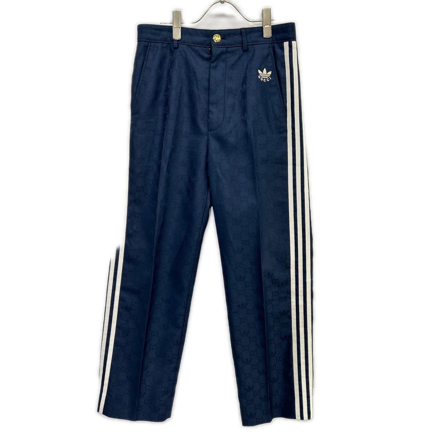 GUCCI グッチ ×アディダス ネイビー 710399 トレフォイルジャガード GGロゴ サイドライン スラックス パンツ ボトムス