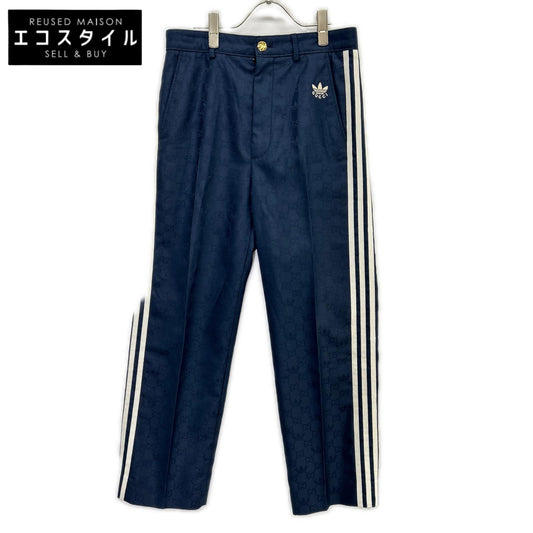 GUCCI グッチ ×アディダス ネイビー 710399 トレフォイルジャガード GGロゴ サイドライン スラックス パンツ ボトムス
