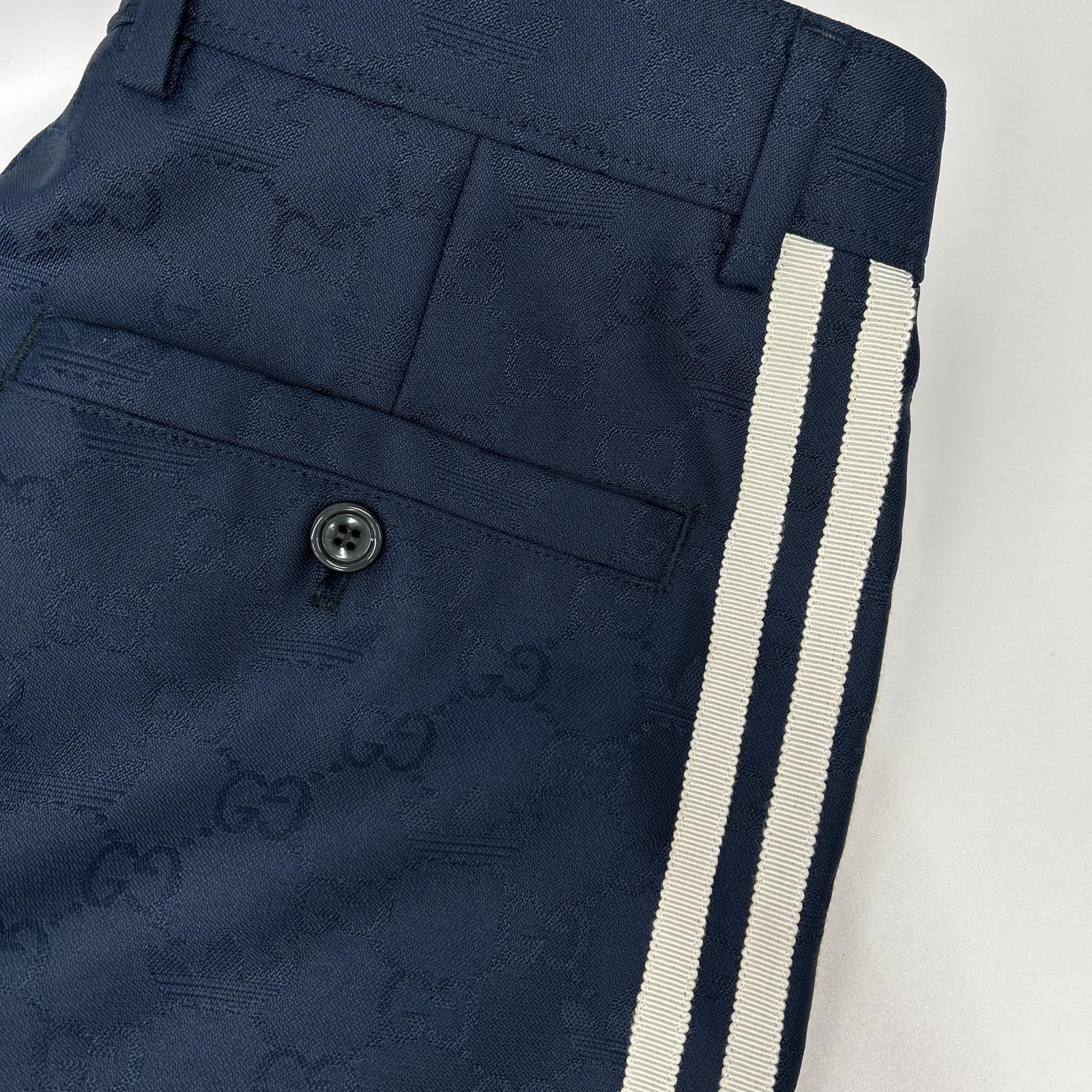 GUCCI グッチ ×アディダス ネイビー 710399 トレフォイルジャガード GGロゴ サイドライン スラックス パンツ ボトムス