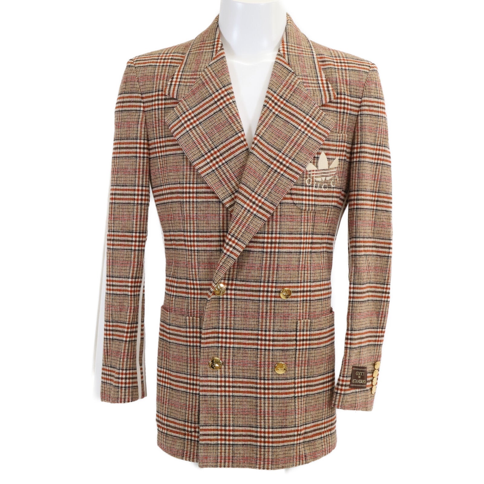 GUCCI x adidas [Excellent condition/Official domestic] 691430 glen-check double-breasted jacket