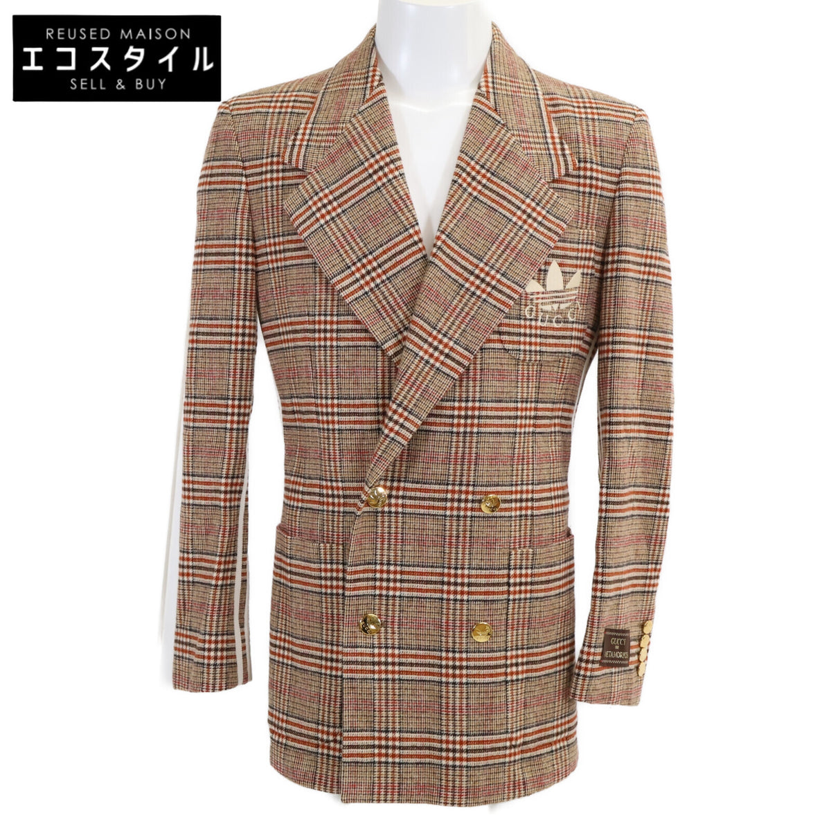 GUCCI x adidas [Excellent condition/Official domestic] 691430 glen-check double-breasted jacket