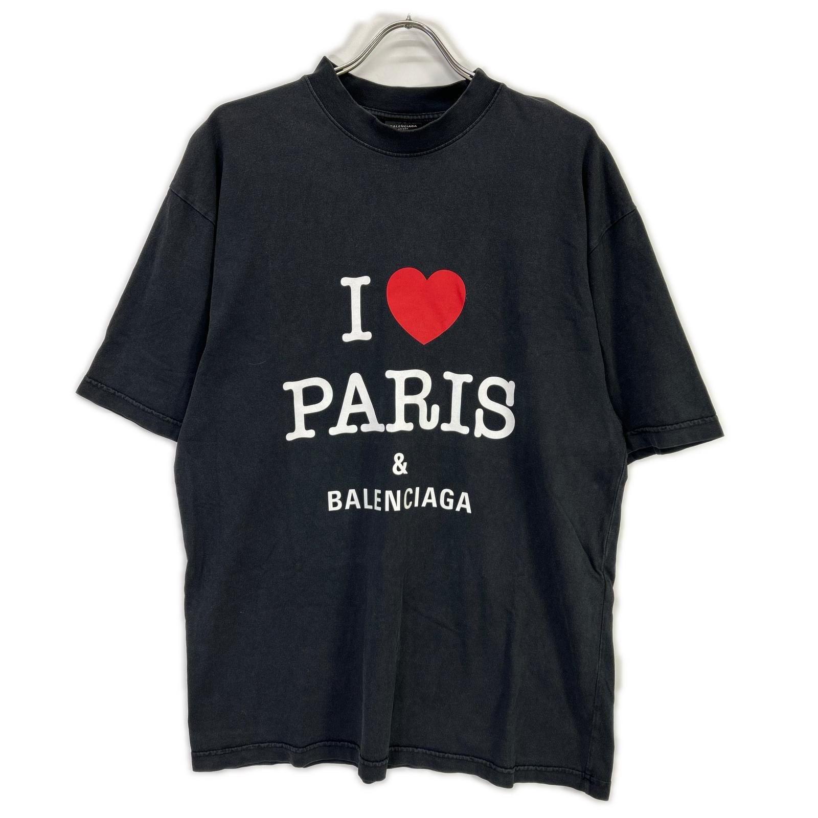 BALENCIAGA バレンシアガ ブラック 764235 I LOVE PARIS Tシャツ トップス