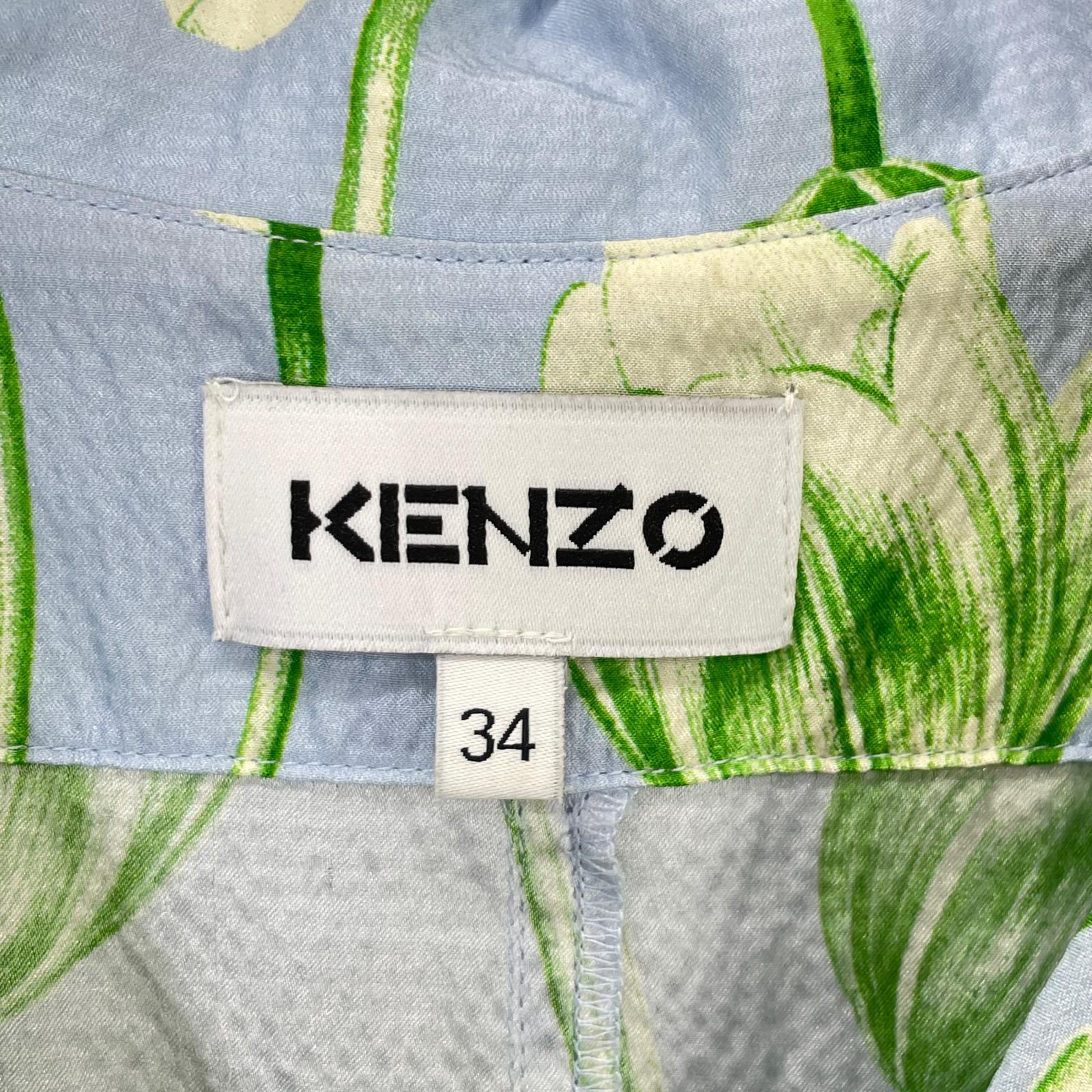 KENZO ケンゾー ライトブルー シルク フラワープリント ワンピース ワンピース