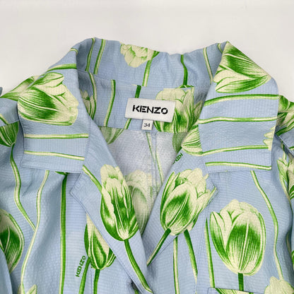 KENZO ケンゾー ライトブルー シルク フラワープリント ワンピース ワンピース