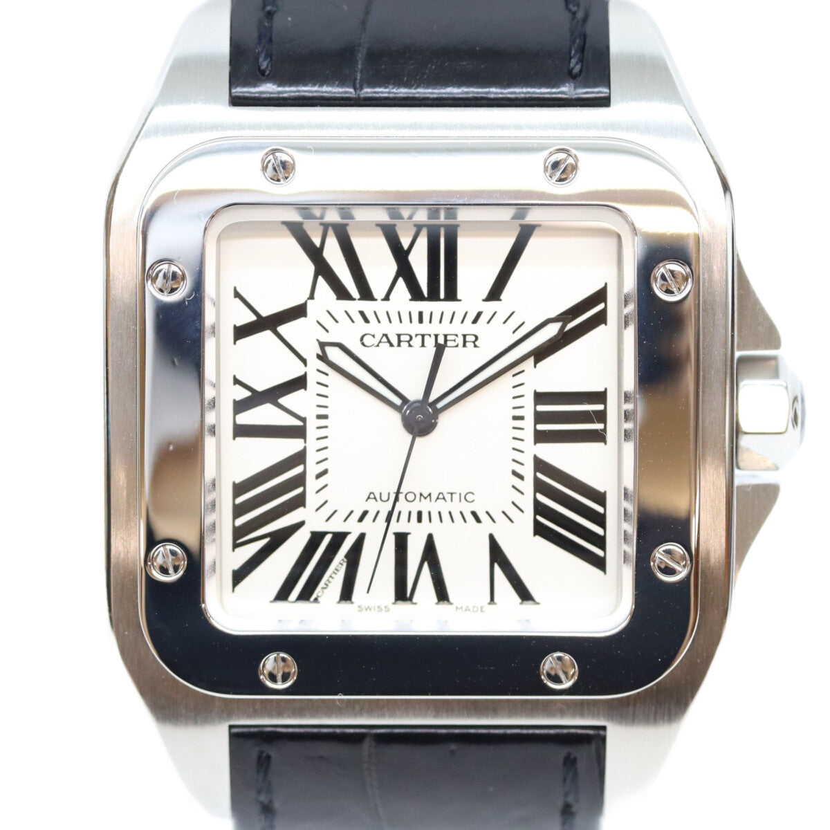 Cartier カルティエ W20073X8 サントス100 LM 自動巻き SS 革 クロコ 時計 腕時計