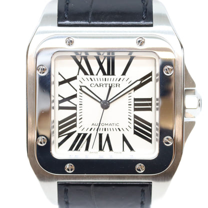 Cartier カルティエ W20073X8 サントス100 LM 自動巻き SS 革 クロコ 時計 腕時計