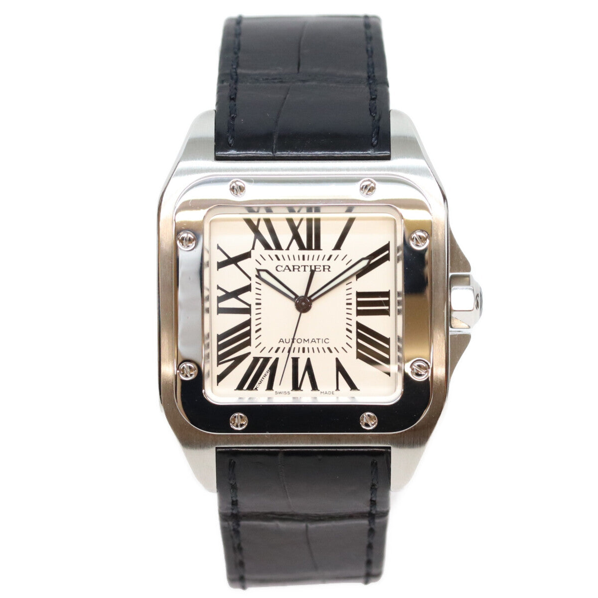 Cartier カルティエ W20073X8 サントス100 LM 自動巻き SS 革 クロコ 時計 腕時計