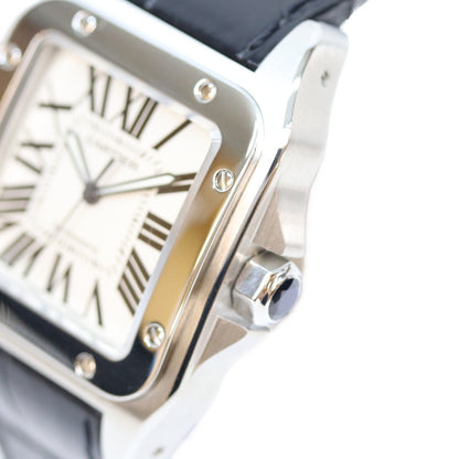Cartier カルティエ W20073X8 サントス100 LM 自動巻き SS 革 クロコ 時計 腕時計