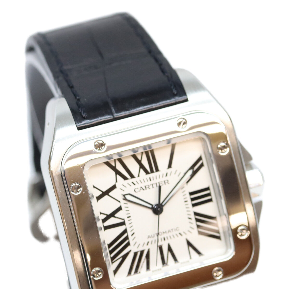 Cartier カルティエ W20073X8 サントス100 LM 自動巻き SS 革 クロコ 時計 腕時計