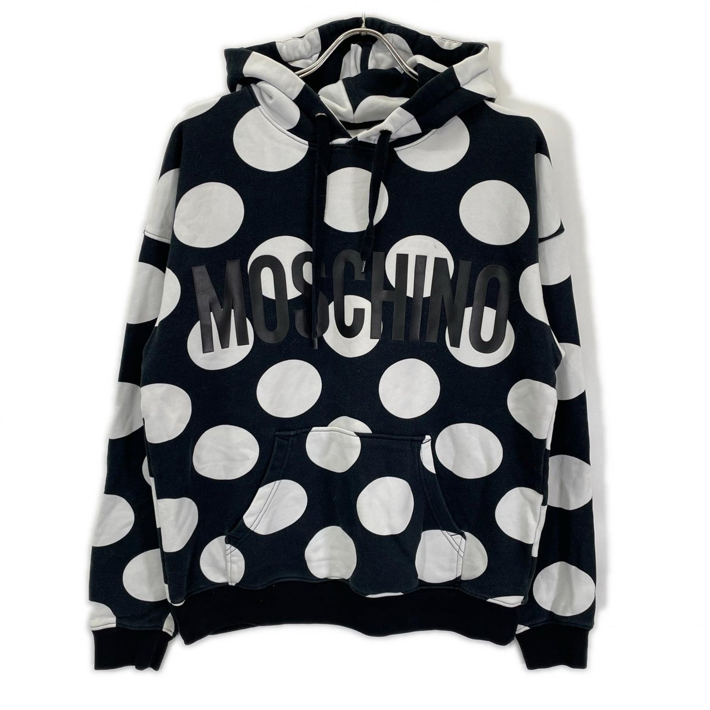 MOSCHINO モスキーノ ブラック×ホワイトドット柄パーカー トップス