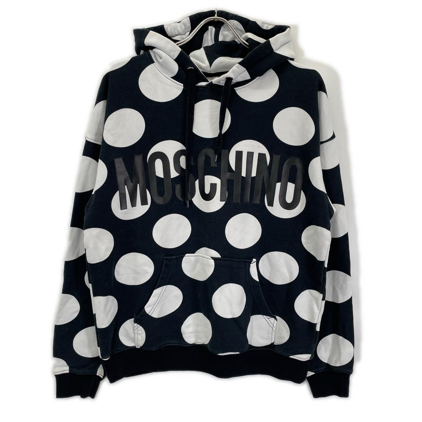MOSCHINO モスキーノ ブラック×ホワイトドット柄パーカー トップス