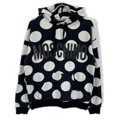 MOSCHINO モスキーノ ブラック×ホワイトドット柄パーカー トップス