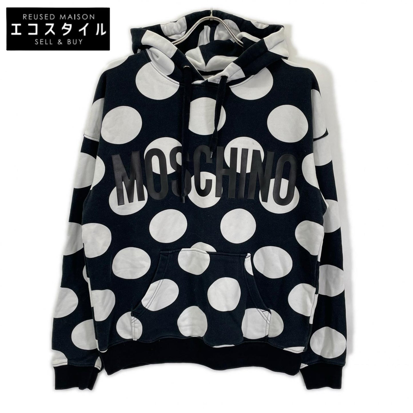 MOSCHINO モスキーノ ブラック×ホワイトドット柄パーカー トップス