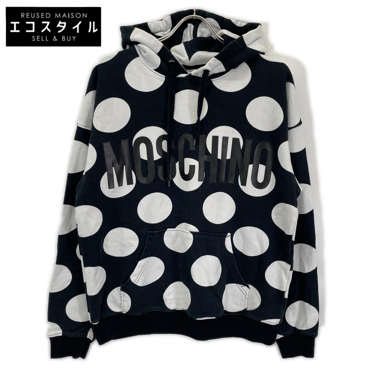 MOSCHINO モスキーノ ブラック×ホワイトドット柄パーカー トップス