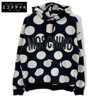 MOSCHINO モスキーノ ブラック×ホワイトドット柄パーカー トップス