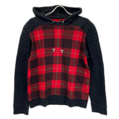 BALMAIN バルマン レッド チェック 切り替えパーカー トップス
