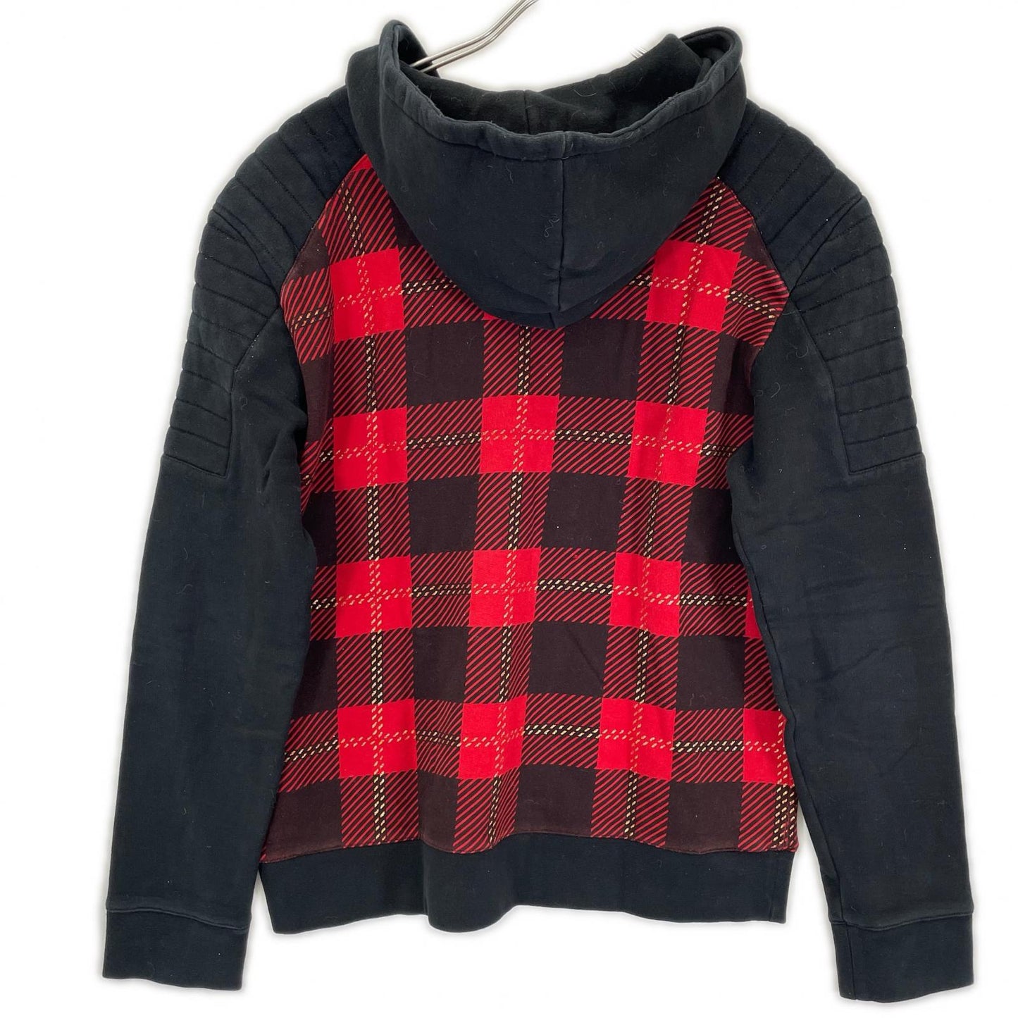 BALMAIN バルマン レッド チェック 切り替えパーカー トップス