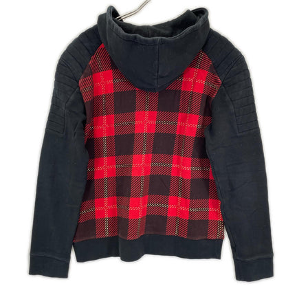 BALMAIN バルマン レッド チェック 切り替えパーカー トップス