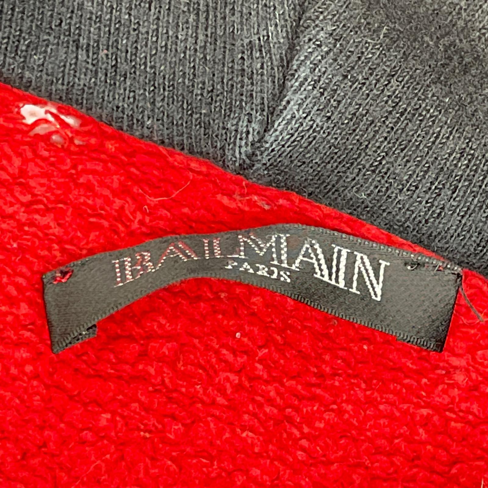 BALMAIN バルマン レッド チェック 切り替えパーカー トップス