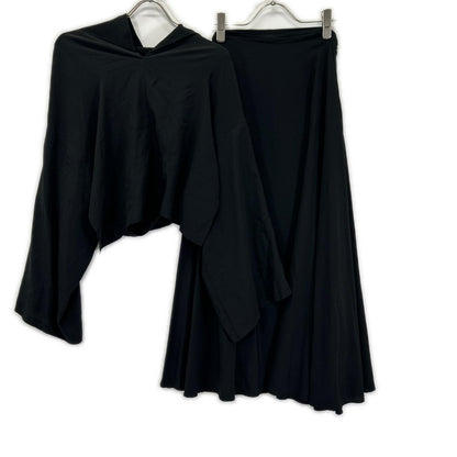 YOHJI YAMAMOTO +NOIR ヨウジヤマモトプリュスノアール NE-J03-403 Black Silk Asymmetrical Suit Set