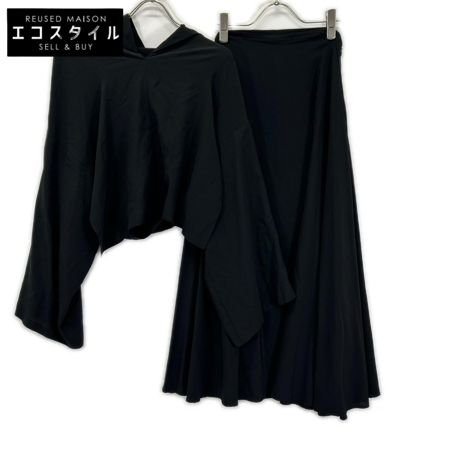 YOHJI YAMAMOTO +NOIR ヨウジヤマモトプリュスノアール NE-J03-403 ブラック シルク アシンメトリー セットアップ スーツ セットアップ
