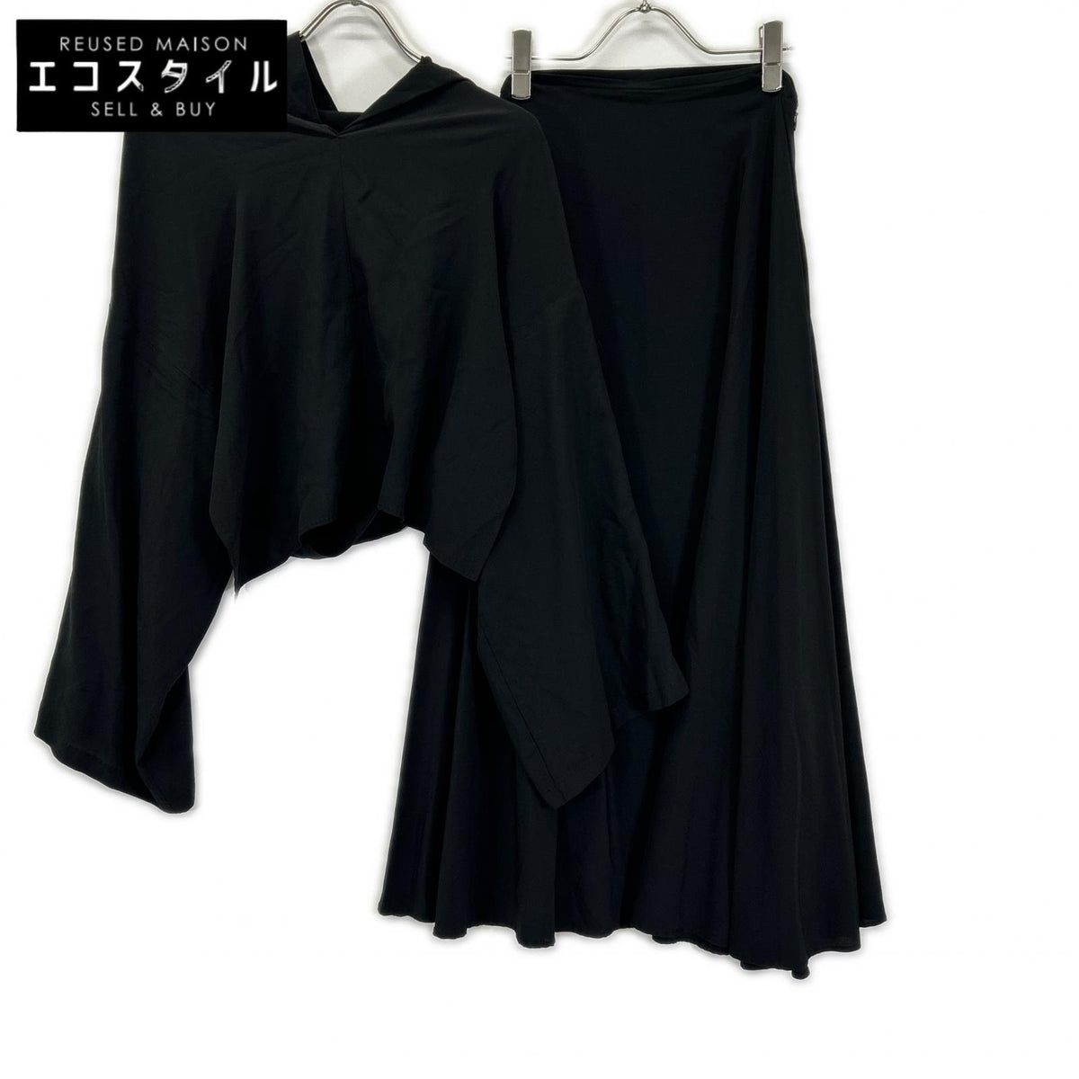 YOHJI YAMAMOTO +NOIR ヨウジヤマモトプリュスノアール NE-J03-403 Black Silk Asymmetrical Suit Set