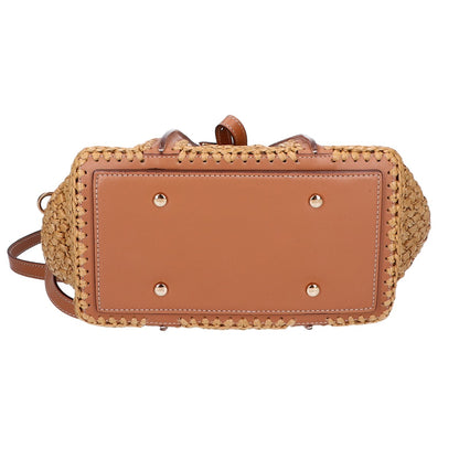 TOD'S トッズ 美品 XBWTSBAR100RGM0XM5 T タイムレス ラフィア＆レザー ショッピング バッグ ミニ 2WAY ハンドバッグ