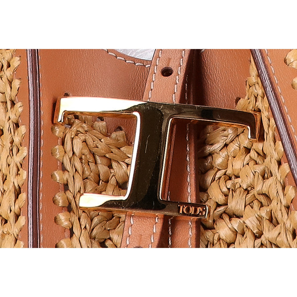 TOD'S トッズ 美品 XBWTSBAR100RGM0XM5 T タイムレス ラフィア＆レザー ショッピング バッグ ミニ 2WAY ハンドバッグ