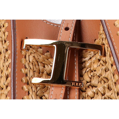 TOD'S トッズ 美品 XBWTSBAR100RGM0XM5 T タイムレス ラフィア＆レザー ショッピング バッグ ミニ 2WAY ハンドバッグ