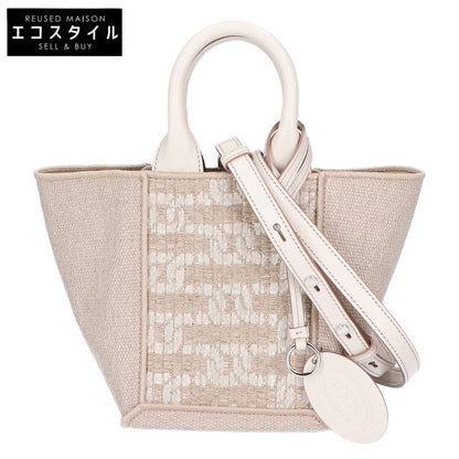 TOD'S トッズ 新品同様 XBWCLTA01T0TIP3Q71 ダブルアップショッピングバッグ ミニ リネン＆レザー 2WAY トートバッグ