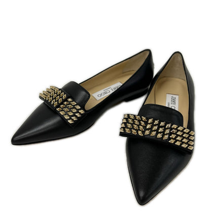 JIMMY CHOO ジミーチュウ 【新品同様】GALA スタッズ リボン ポインテッドトゥ フラット シューズ シューズ