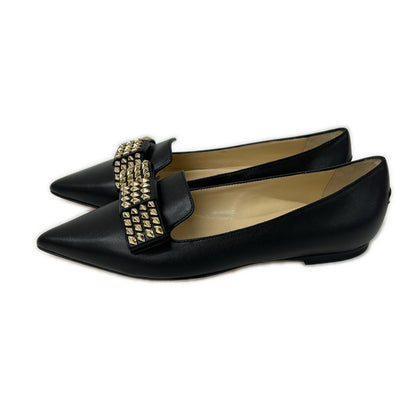 JIMMY CHOO ジミーチュウ 【新品同様】GALA スタッズ リボン ポインテッドトゥ フラット シューズ シューズ