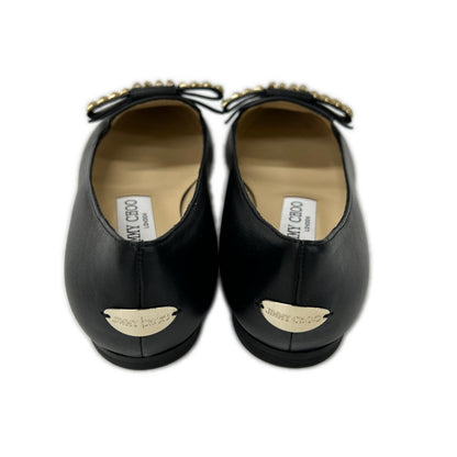 JIMMY CHOO ジミーチュウ 【新品同様】GALA スタッズ リボン ポインテッドトゥ フラット シューズ シューズ