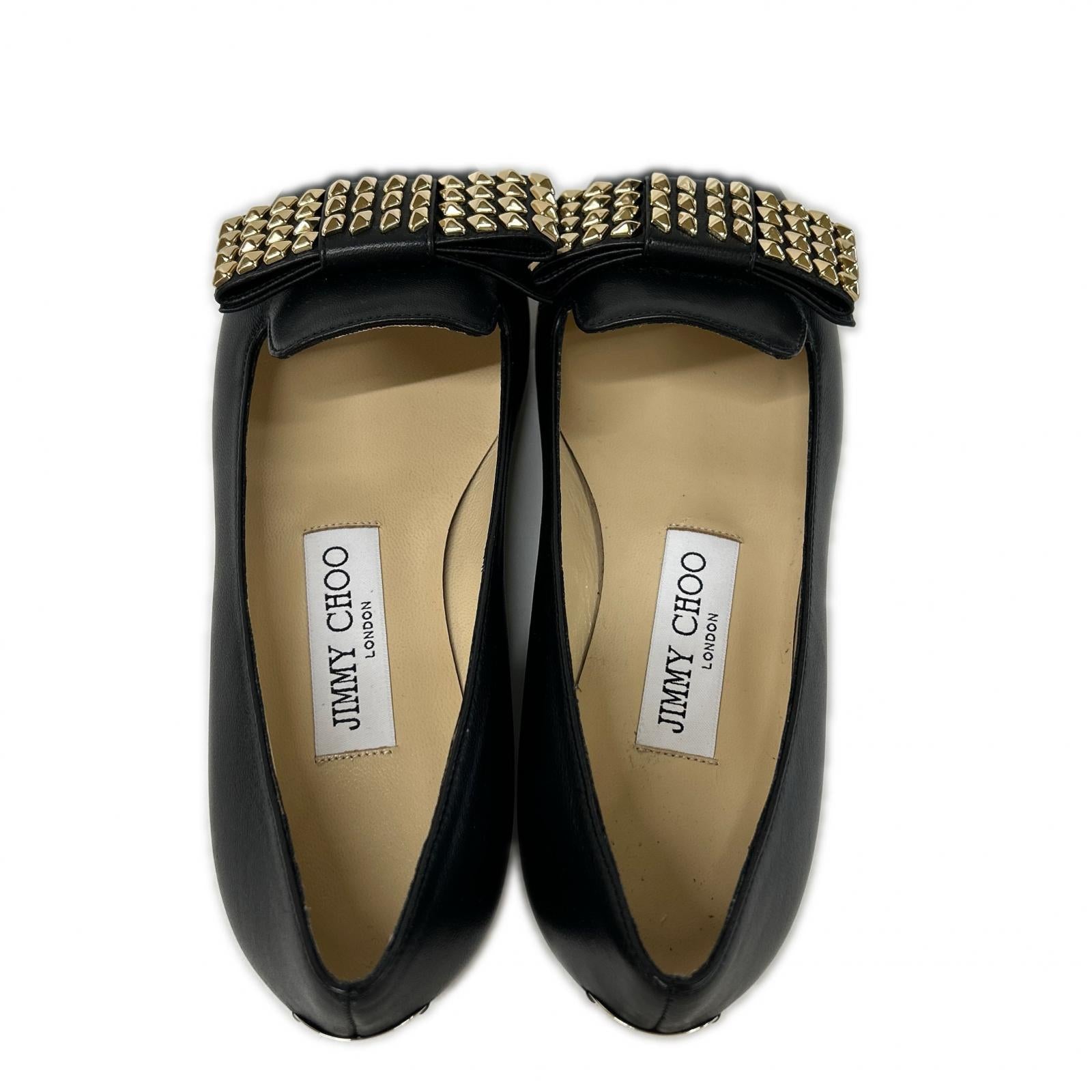 JIMMY CHOO ジミーチュウ 【新品同様】GALA スタッズ リボン ポインテッドトゥ フラット シューズ シューズ