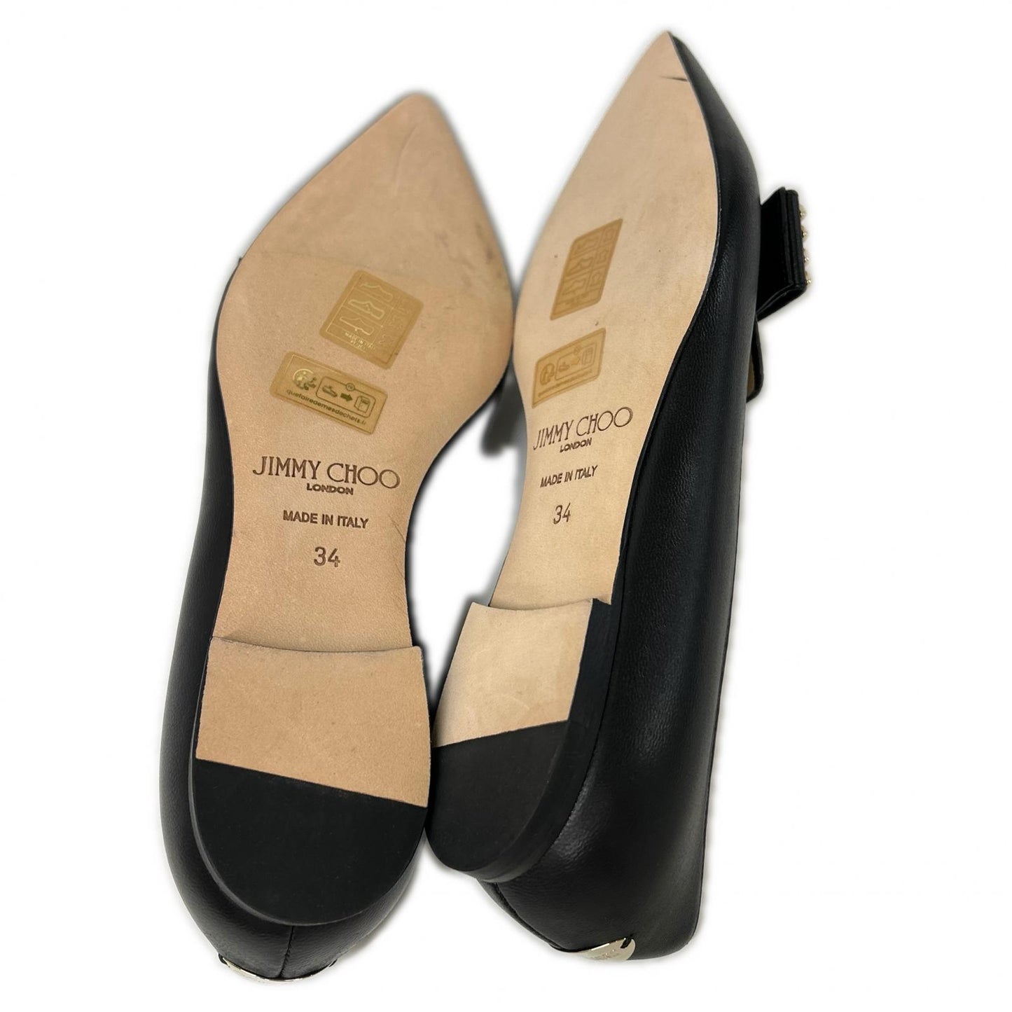 JIMMY CHOO ジミーチュウ 【新品同様】GALA スタッズ リボン ポインテッドトゥ フラット シューズ シューズ
