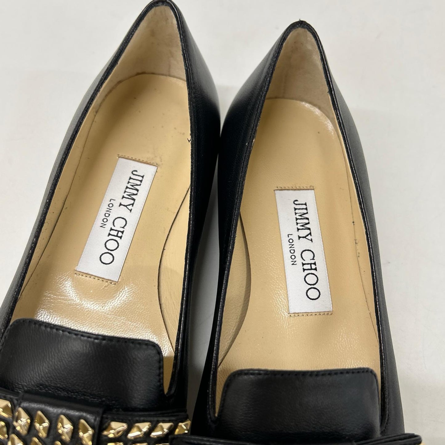 JIMMY CHOO ジミーチュウ 【新品同様】GALA スタッズ リボン ポインテッドトゥ フラット シューズ シューズ