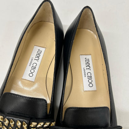 JIMMY CHOO ジミーチュウ 【新品同様】GALA スタッズ リボン ポインテッドトゥ フラット シューズ シューズ