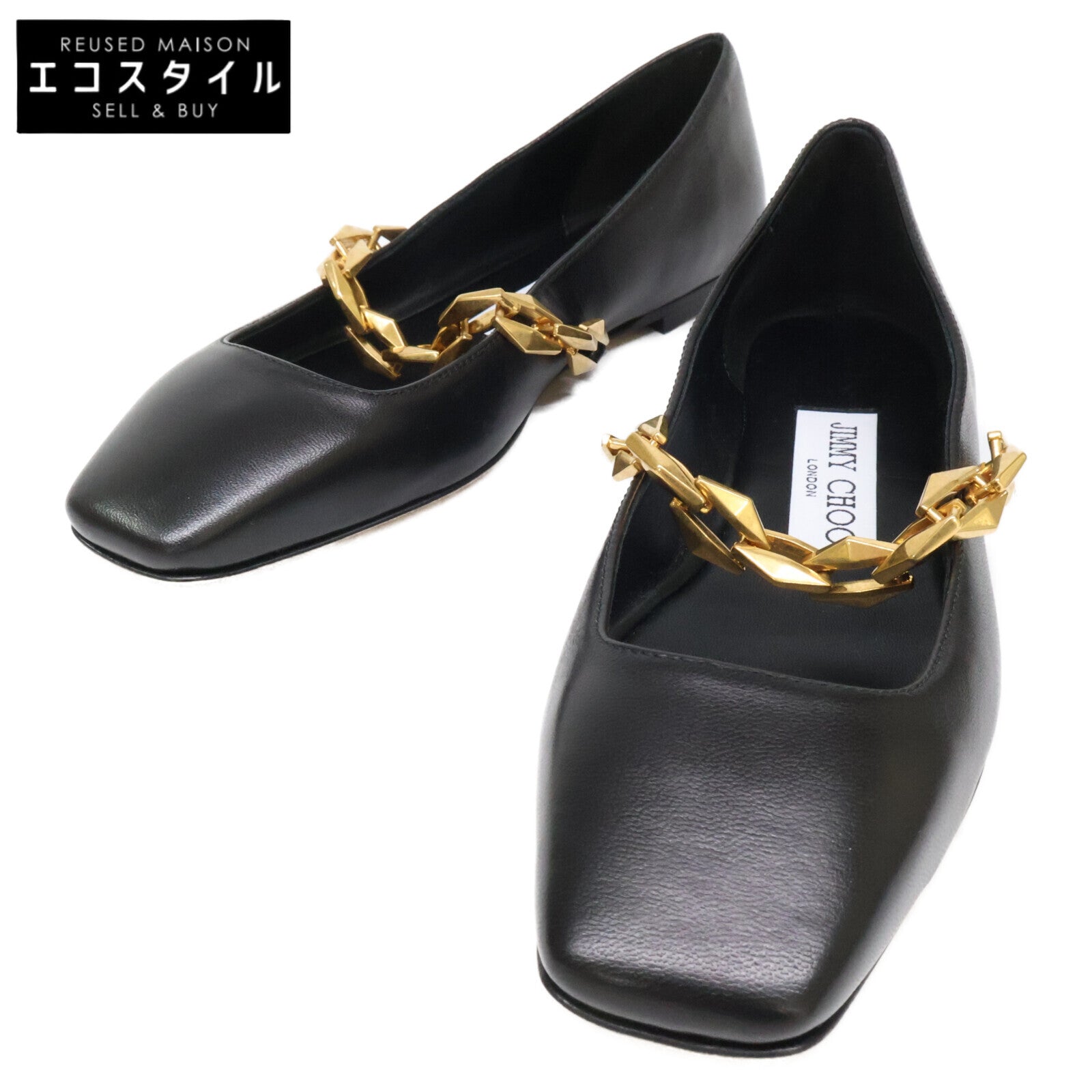 JIMMY CHOO ジミーチュウ 【新品同様】DIAMOND TILDA FLAT ダイヤモンド ティルダ フラット スクエアトゥ シューズ シューズ