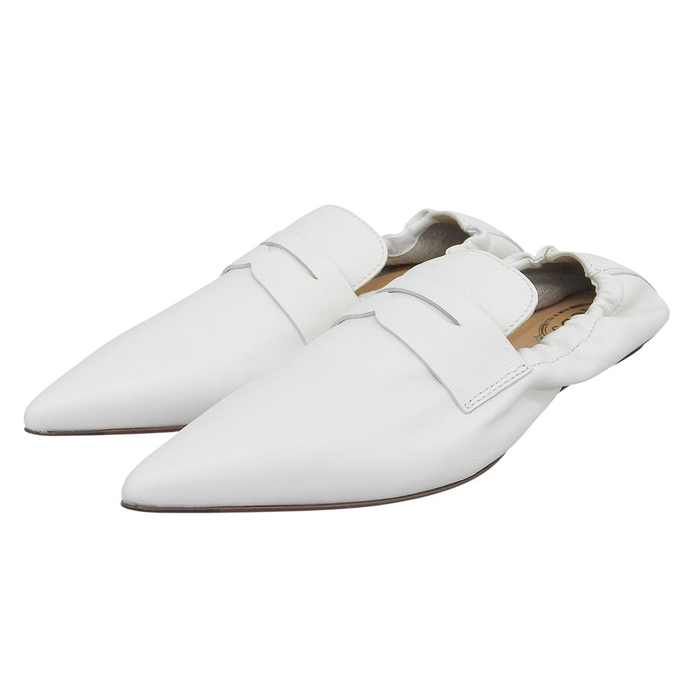 TOD'S トッズ 新品同様 ポインテッドトゥ フラットシューズ レディース レザー ホワイト 34 1/2 シューズ